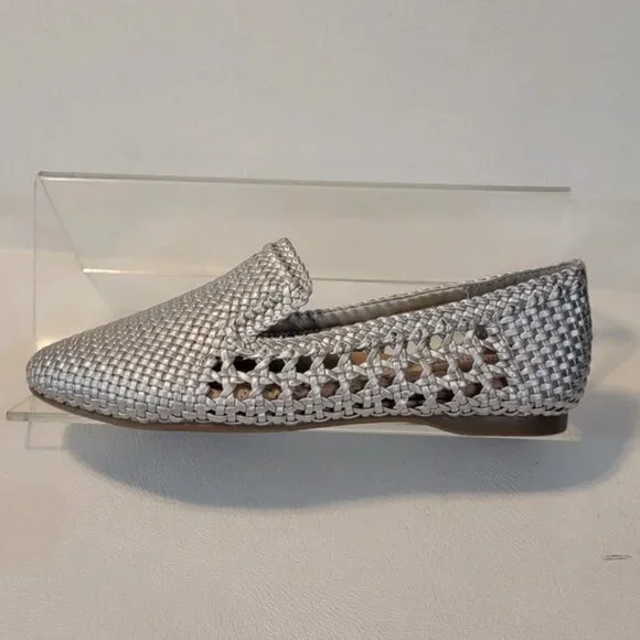 Birdies Silver Handwoven Vegan Leather Starling Loafer Flats - Picture 7 of 11